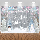 Aperturee - Penguin Winter Baby Its Cold Outside Wood Backdrop for Baby Shower